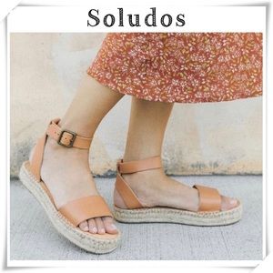 Soludos Flatform Cadiz Leather Espadrilles Platform Sandals in Natural Size 9.5